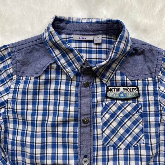 Mexx Blue Plaid Long Sleeve Motor Cycles Button Down Shirt Size 24-30 M - Picture 2 of 7